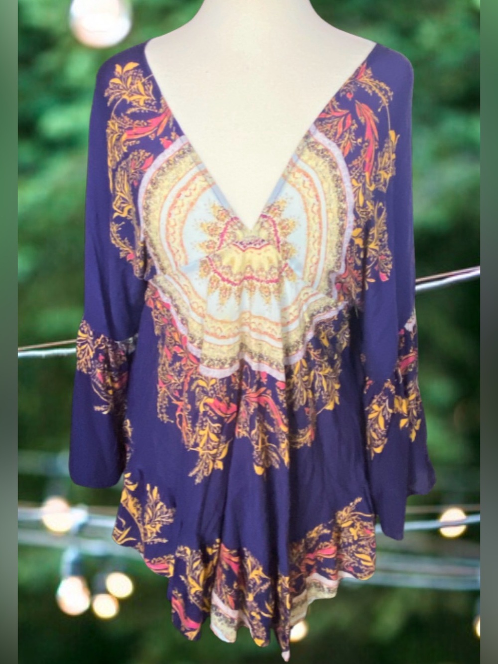 Free People Sunset Dreams printed bohemian Festival tunic top size Medium